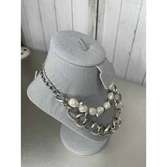 Juicy Couture Chunky Chain Necklace Simulated Pearls Silver Tone Convertible - Picture 2 of 4